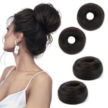 Imagem de TANJET Extensão De Cabelo Humano Coque Scrunchies Ondulado Elástico Natural Cacheado Updo 100% Real #1B Donut Bagunçado Com Pedaço Rabo Cavalo Extensões (#1B Preto 2 Peças)