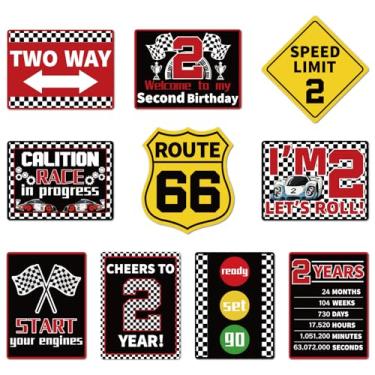 Imagem de KOTLMIGHT Duas Decorações Rápidas De Aniversário Para Meninos, 10 Peças, Placas Parede 2º Carro Corrida, Etiquetas Engraçadas, Decoração Festa 2 Anos, Centro Mesa, Portas, Janelas, Adereços Imagem M