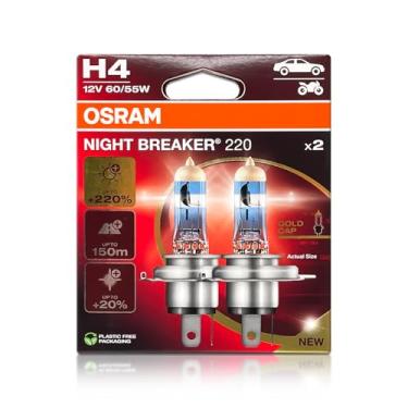 Imagem de DAMA Automotive Lighting Lâmpadas De Farol Halógenas H4 9003 Hb2 Night Breaker 220 64193Nb220-2Hb 3900K 12V 75/68W P43T, Pacote Com 2