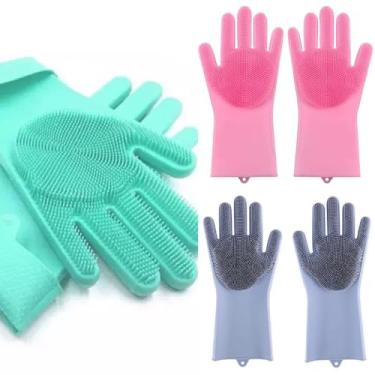 Imagem de Um Par De Escovas De Limpeza De Silicone Multiuso Tipo Luva MáGica Para Lavar Pratos, Pratos, Animais De EstimaçãO E Carros(1 peça,Aleatório)