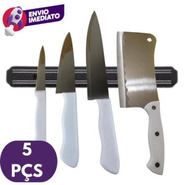 Imagem de Kit 05 Pç Barra Magnetica 50cm e Jogo Com 03 Facas e Cutelo Profission