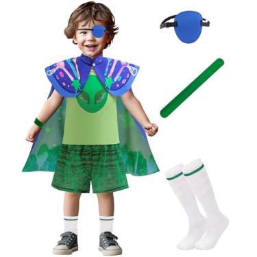 Imagem de VORLITS Fantasias de comissário da Terra para meninos, shorts, capas, verde para crianças, Halloween, Natal, cosplay, Verde, 100（2-3Years）