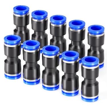 Imagem de Tailonz Pneumatic Blue Straight 1/4" tubo OD empurrar para conectar encaixes de tubos Push Lock PU-1/4 (pacote com 10)