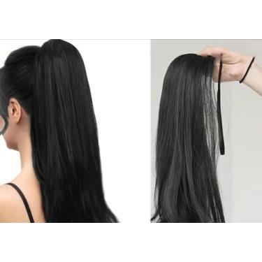 Imagem de Extensão Rabo de Cavalo com Fita – Liso, Ondulado ou Cacheado | Várias Cores e Tamanhos | Cabelo Orgânico Natural (R de Cavalo Preto reto fita 45cm 66 gramas 03)