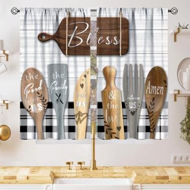 Imagem de Cortinas de cozinha rústicas fazenda vintage country prancha de madeira preto branco tratamentos para quarto sala de estar cozinha cortinas 2 painéis 106 x 113 cm