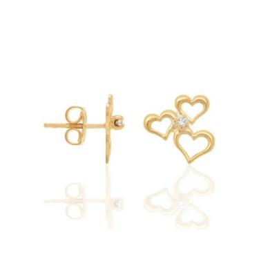 Imagem de Brinco folheado a ouro com corações e zircônias - tam.único - rommanel