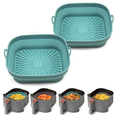 Imagem de Forros quadrados de silicone para fritadeira a ar – Panela reutilizável de 20 cm, panela fácil de limpar para fritadeira a ar de 5,8 a 8 Qt, acessórios de forno (1p-azul-quadrado)