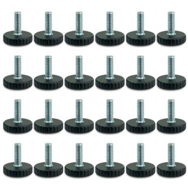Imagem de Niveladores de cadeira de mesa UNC com rosca de 1/4" para deslizadores de nivelamento - Pequenos pés ajustáveis rosqueados para pernas de móveis (12 pçs/TPU/preto/diâmetro da base: 22 mm)
