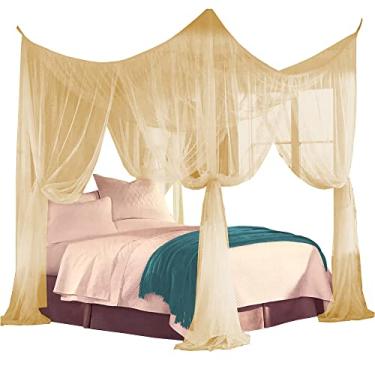 Imagem de Just Relax Conjunto de dossel para cama de mosquiteiro elegante com quatro cantos, bege, casal/queen/king, 223 x 199 x 243 cm