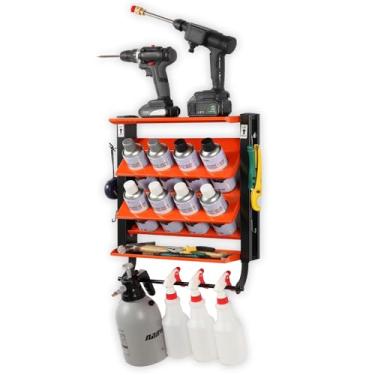 Imagem de Wallmaster Suporte de lata de spray, rack de armazenamento de parede organizador de garrafa de tinta resistente para garagem e casa | 8 furos de lata e 2 prateleiras