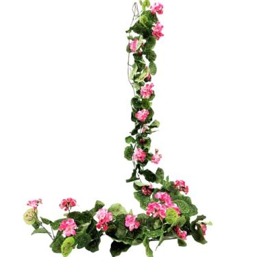 Imagem de FERIAL 2 peças de guirlanda artificial de gerânio ao ar livre, flores artificiais de gerânio rosa, resistente a UV, guirlanda floral, primavera, verão, guirlanda de flores para decoração de banquetes