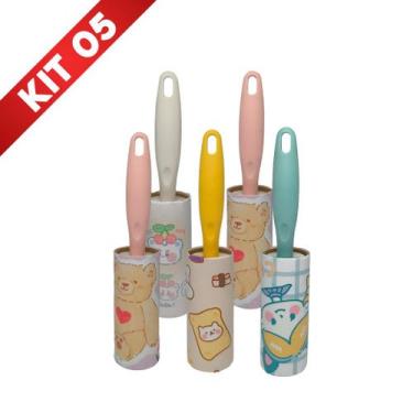 Imagem de Kit 5 Rolo Tira Pelos Adesivo com Cabo  20 Folhas  Remove Pelos, Fios 