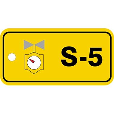 Imagem de Accuform TDJ305VPM Etiqueta padrão de fonte de energia de plástico "S-5 Steam", 3,5 cm L x 7,6 cm C, preto/cinza/vermelho/branco em amarelo (pacote com 5)