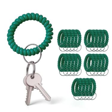 Imagem de YARRD Chaveiro de pulso verde escuro de 25 peças – chaveiro espiral de mola para porta-chaves de pulso em espiral de cor verde pulseira de plástico macio