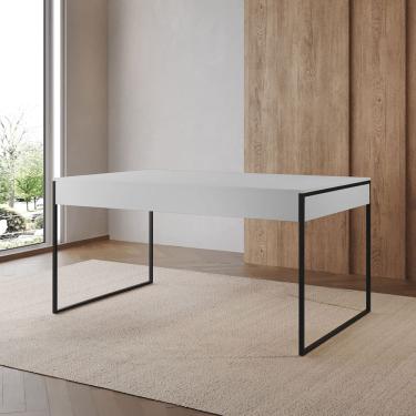 Imagem de Mesa Industrial Caixote Filadélfia Tampo 120x75 Branco Preto Base Ferro Preto