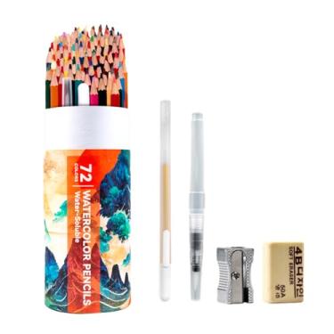 Imagem de CIADAZ 72 Lápis de cor de água Solúvel em água Pré-afiado 3mm Chumbo de amplo espectro Cores vibrantes com 1 Pincel de caneta de água para misturar Esboços Desenho Livros de colorir e criações