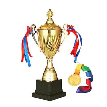 Imagem de Yiwoop Troféu e medalha de ouro de onda grande de 16 polegadas para torneios esportivos, competições de prêmios, competições, troféu de partida da liga de futebol de futebol