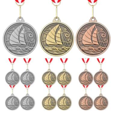 Imagem de Loetere 12 peças de prêmio de medalha de veleiro com fitas de pescoço, prêmios de troféu vencedor de metal de 5 cm ouro prata bronze para competições esportivas de vela