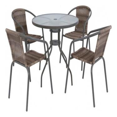 Imagem de Conjunto Jardim E Varanda Rattan Mesa E 4 Cadeiras Aço Vidro