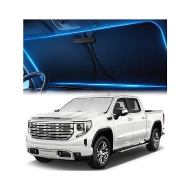 Imagem de Para-brisas para GMC Sierra 1500 2500 3500 (SLT AT4 Denali) 2019-2025 - Tecnologia sem passagem de luz, recorte espelhado, bloqueia 99% dos raios UV, resistente ao desbotamento, para-sol Sierra fácil