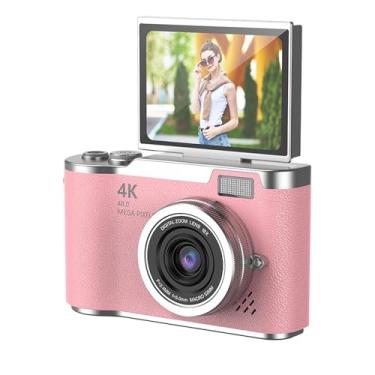 Imagem de Câmera Digital, 1080p HD 48MP Digital Point & Shoot Camera Com Tela Flip HD de 2,4 Polegadas, Built In LED Preenchimento Luz, Zoom Digital 8x, para Adolescentes Alunos (Rosa)