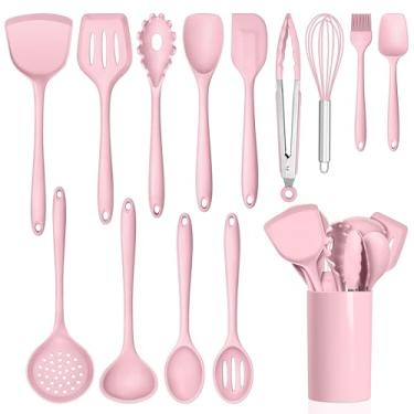 Imagem de HaWare Utensílios de cozinha, conjunto de 14 utensílios de cozinha de silicone, resistentes ao calor, para panelas antiaderentes, utensílios de cozinha com colheres, espátulas, batedor, lavável na