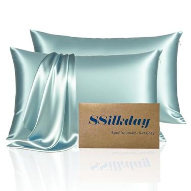 Imagem de Conjunto de 2 fronhas de seda de amoreira, tamanho Queen, ultramacias, macias, respiráveis, refrescantes para pessoas que dormem quentes, 2 fronhas de cetim de seda com zíper para cabelo e pele