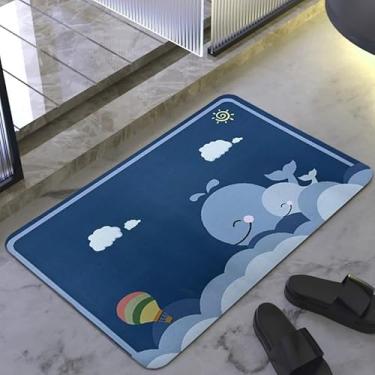 Imagem de Tapete De Banheiro Quadrado Absorve Água Antiderrapante Secagem Rápida 38x58cm (FAMÍLIA BALEIA)