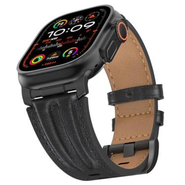Imagem de Bouixel Pulseira de couro genuíno de grão superior compatível com Apple Watch Ultra de 49 mm, 46 mm, 45 mm, 44 mm e 42 mm, para Apple Watch Ultra, séries 2/1, 10, 9, 8, 7, 6, 5, 4, 3, 2 e 1 SE