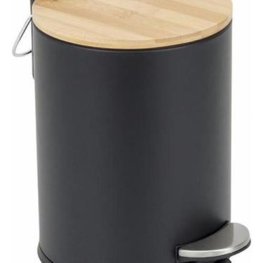 Imagem de Lixeira De Chão Banheiro Metal E Madeira 3L 24X17Cm Preto - Aemaxx