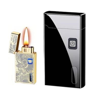 Imagem de NINSI Isqueiro recarregável de chama macia de querosene inteligente, isqueiro recarregável por USB de plasma de arco duplo, isqueiros 2 em 1 a óleo e elétricos, 5 métodos de ignição (combustível não