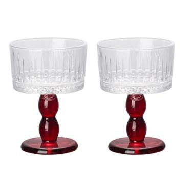 Imagem de Boxonly Taça de vidro de diamante vermelho - Vidro vintage feito à mão de 200 ml com padrão facetado, haste vermelha elegante, perfeita para coquetéis, casamentos e festas