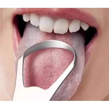 Imagem de Raspador de Língua em Aço Inox, Removedor de Saburra, Limpador Bucal para Combate ao Mau Hálito
