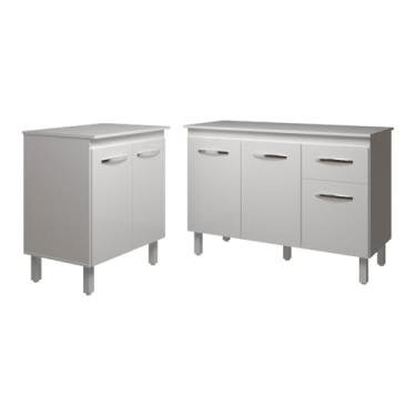 Imagem de Mobília Decor, Balcão Para Microondas ou Forno e Armário Aline 118 cm Cozinha Gabinete com Tampo Tampão Branco