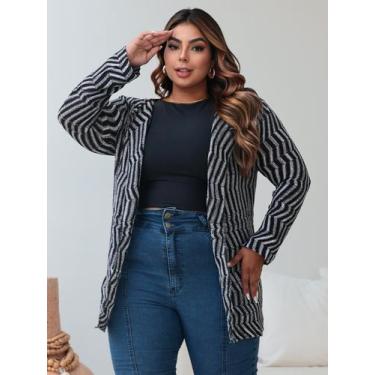 Imagem de Kimono Plus Size Inverno Cardigan Feminino Tricot Plus Size - PLUS MES