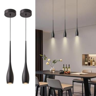 Imagem de JULiN HOME Luminária pendente preta ilha de cozinha, luminárias pendentes de LED modernas, mini iluminação pendente pequena regulável para pendurar na ilha da cozinha sobre a pia, bar, sala de jantar