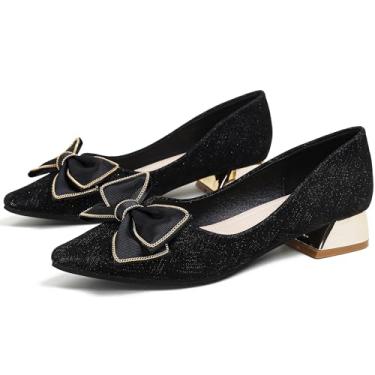 Imagem de Danglianying Sapatos Sociais Femininos De Salto Baixo E Grosso, Bico Fino, Bico Fechado, Calçados Sociais Confortáveis Para Mulheres, 1, Preto, Tamanho 9