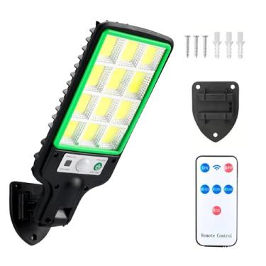 Imagem de Luminária Solar LED para Exterior, Sensor de Movimento com Alcance 5m, Controle Remoto 3 Modos, Bateria 6-8 Horas, Resistente a Climas, Iluminação Forte para Garagem/Quintal (Modelo 616 - E)