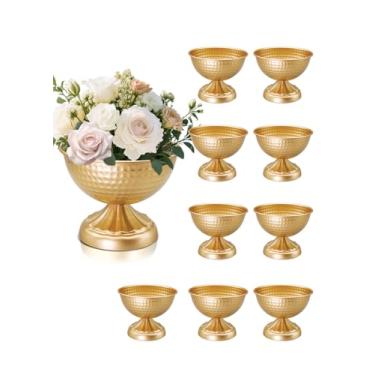 Imagem de AZXTOPSEZ Vasos de ouro martelado para centros de mesa: Vaso de flor de ouro de 15 cm para mesa de casamento - Vaso de compota de metal para evento de festa - Vasos de urna vintage para decoração de