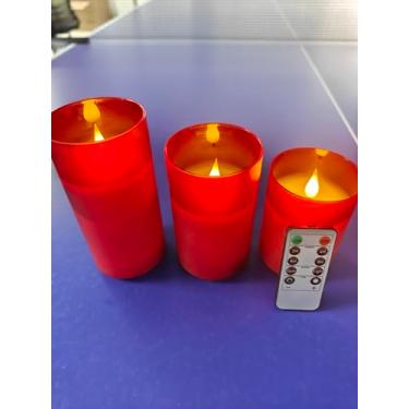 Imagem de LEDHOLYT Vela recarregável sem chama, vela falsa de vidro LED cintilante com controle remoto e temporizador, bateria incorporada, vela eletrônica de cera real para decoração de quarto, conjunto de 3