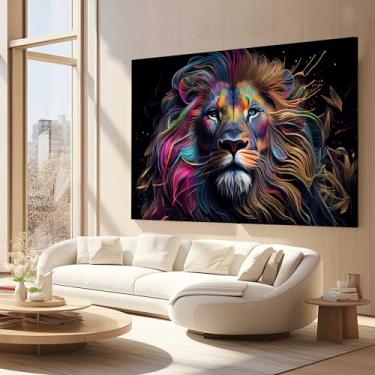 Imagem de Quadros Decorativos para Quarto Sala 130x90 Leão Colorido Arte Grande Escritório Hall
