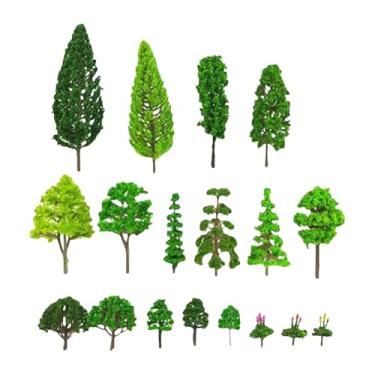 Imagem de 18 peças de árvores mistas em miniatura pequenas árvores verdes arquitetura mini árvore de jardim de fadas plantas de diorama falso trem artificial cenário árvore paisagem diorama suprimentos