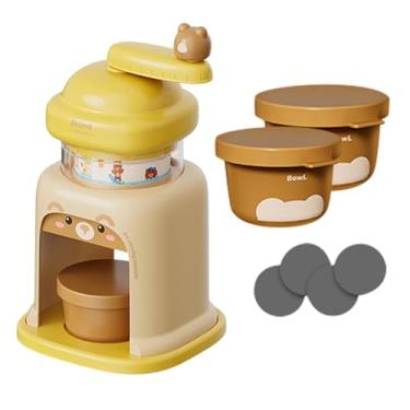 Imagem de Ioensy de gelo manual, raspador de gelo rotativo, utensílios de cozinha, máquina de raspadinha para festas em bares domésticos, Amarelo com 3 Tigelas