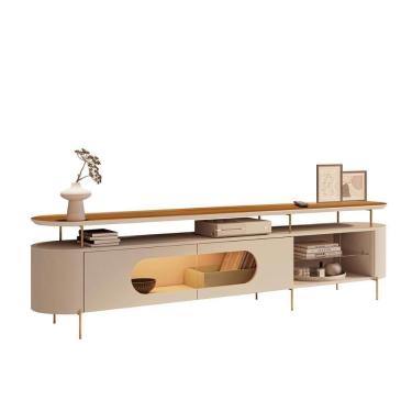 Imagem de Rack Bancada Aria Led Para Tv Até 85” Polegadas Pés Em Aço Off White/cinamomo