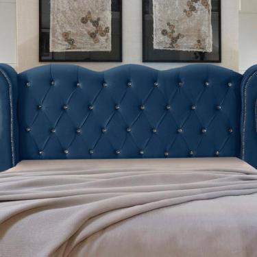 Imagem de Cabeceira Solteiro Estofada Madeira Luxo Cama Box Safira - D'Julia, Az