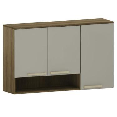 Imagem de Armário Cozinha 120cm 3 Portas Com Nicho Nádia Mocca/Avelã L01 - Mpoze