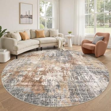 Imagem de DMOYEST Tapete redondo de 2,4 m para sala de estar, 20 x 20 cm, lavável, grande, macio, neutro, moderno, abstrato, tapete para quarto, sala de jantar, casa de fazenda, escritório em casa - cinza e