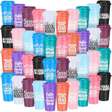 Imagem de Honeydak 40 peças presentes de agradecimento de assistente social a granel 473 g xícaras de café de plástico reutilizáveis com tampas copos de agradecimento para mulheres homens assistentes sociais