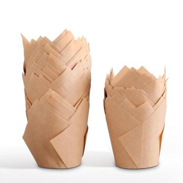 Imagem de 200 peças de forros de cupcake de tulipa natural cru - formas de bolo de papel manteiga para Natal, festa, casamento | Embalagens de cupcake a granel (200 unidades)