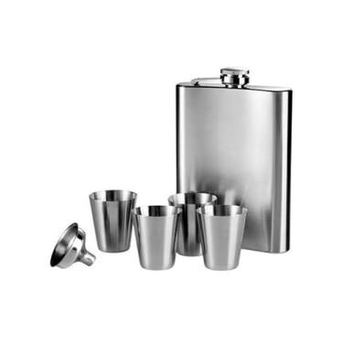 Imagem de Kit Cantil de Aço Inoxidável, 250ml, com 4 Copos e Funil, Estojo Presenteável